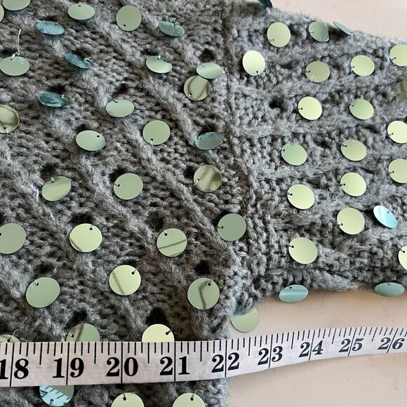 Zara Green Sequined Crewneck Long Sleeve Knit Pullover Sweater Size Large - Picture 4 of 6